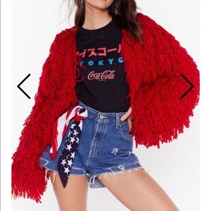 Red shaggy jacket